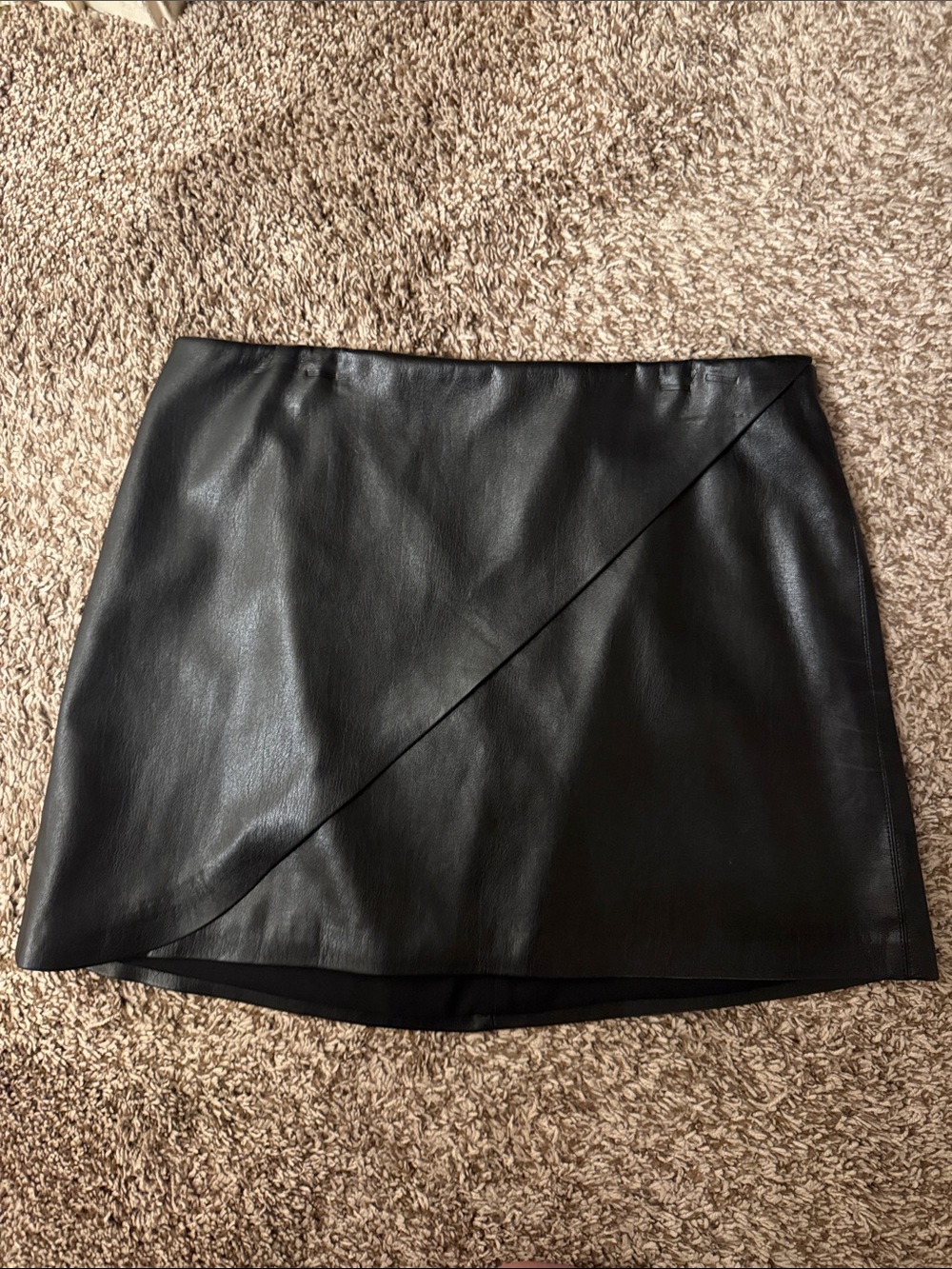 Alice & Olivia Black Leather Asymmetrical Mini Skirt
